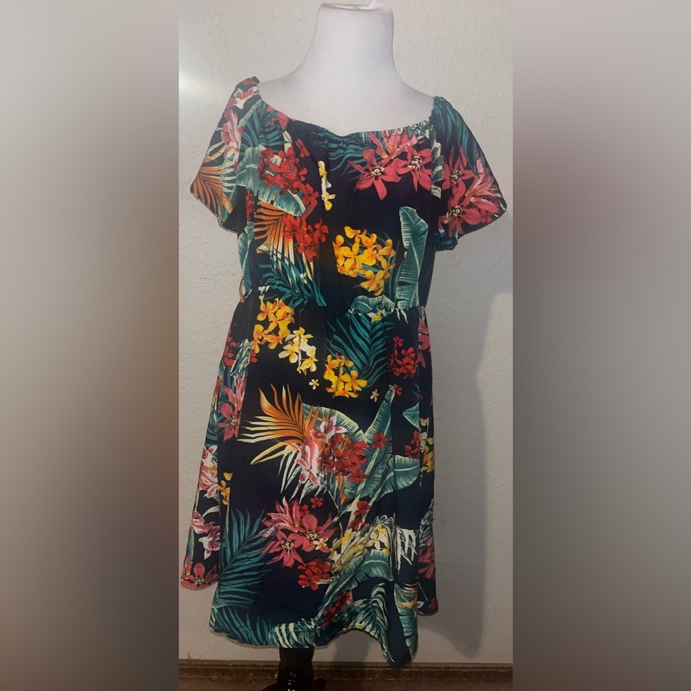 Girls Tropical Floral Black Casual Dress
